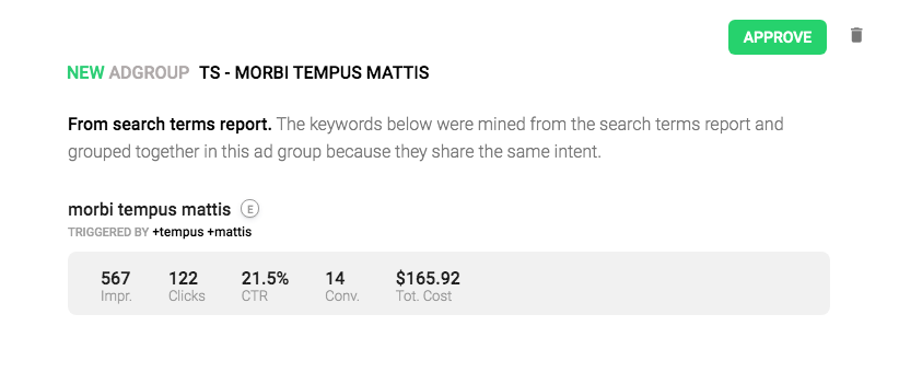 New keywords from search terms reports