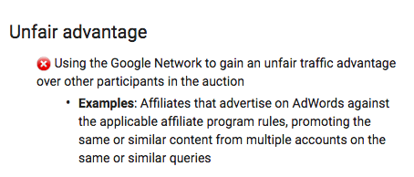 Adwords Unfair Advantage Policy
